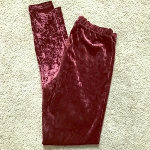 Burgundy velvet leggings